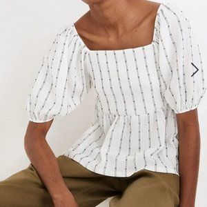 Madewell white striped Puff Sleeve blouse